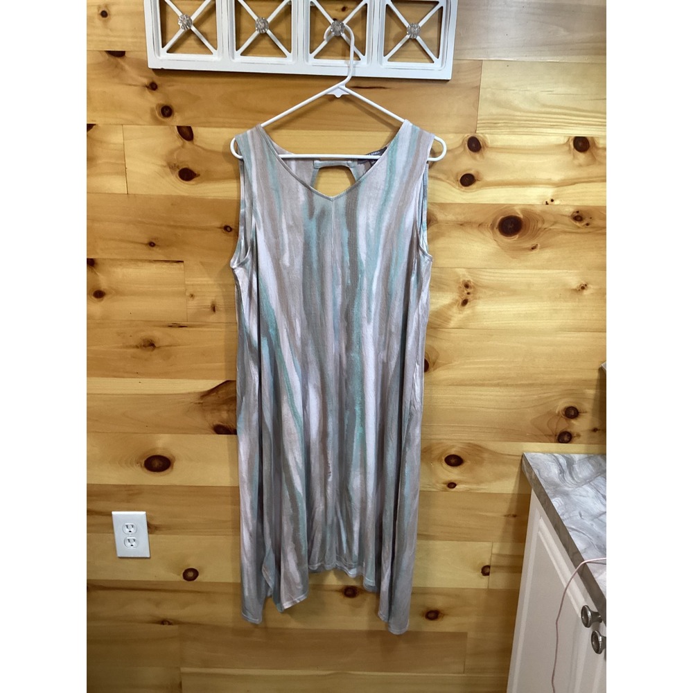 Lisa Rinna Collection Womens Watercolor Ribbed Sharkbite Midi Dress Large Green